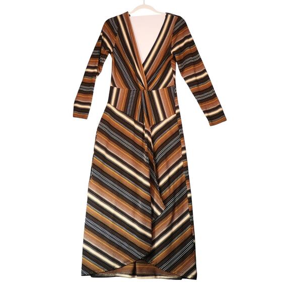 Maeve Anthropologie Dress Womens Medium Brown Striped Maxi Long Sleeve Boho - Picture 2 of 13